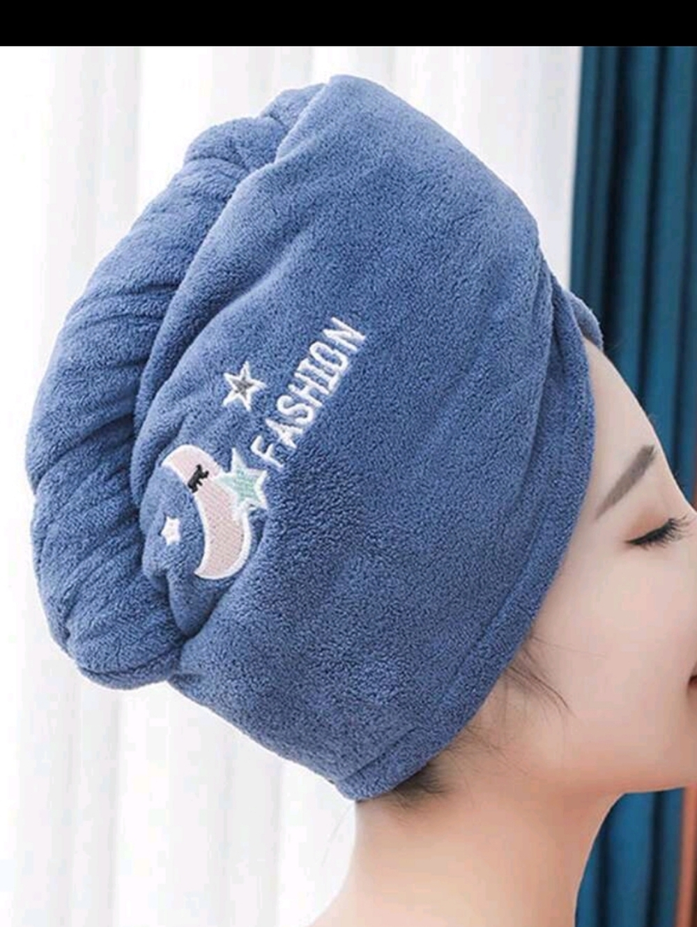 3/$10 Blue Fashion Embroidered Towel Hair Wrap